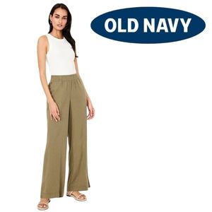 Old Navy Womens Linen-Blend Wide-Leg Pants Olive Green Pull-on Pockets XXL NWT